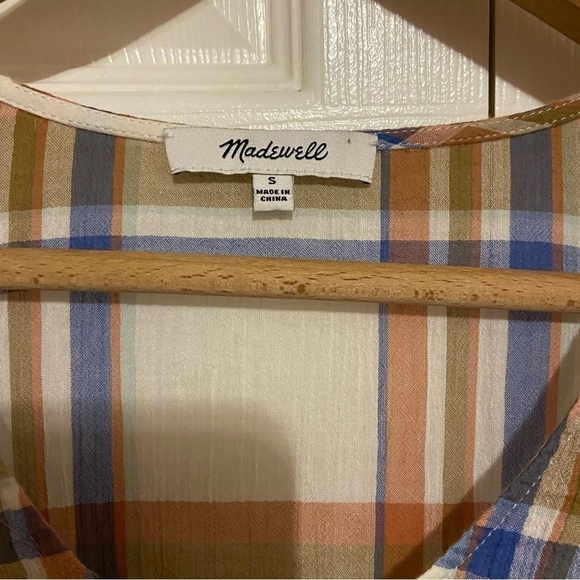 Madewell V-Neck Shoulder-Ruffle Top in Plaid Checkered Gauzey Blouse Size Small - Picture 5 of 9